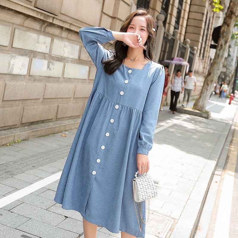 迪鲁奥(DILUAO)孕妇装秋装长袖孕妇连衣裙孕妇装韩版中长款宽松纯色孕妇裙图片