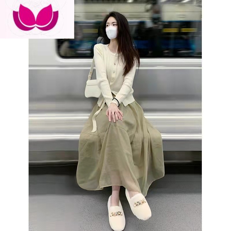 七斓早春装2023新款穿搭大码微胖mm显瘦遮肉法式连衣裙子小香风套装女高清大图