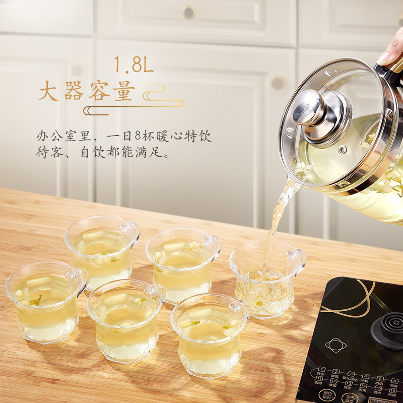 生活元素(LIFE ELEMENT)养生壶YSH-D1801 1.8L触屏式烧煮水壶 加厚高硼硅玻璃 不锈钢滤网电热水壶高清大图