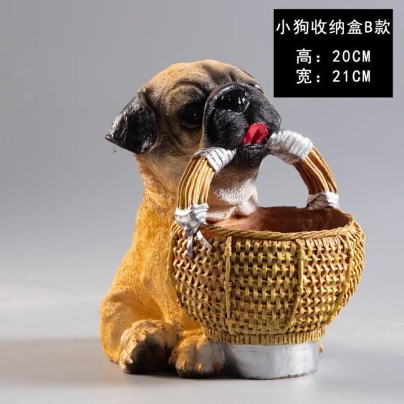 摆件创意家居客厅餐桌玄关电视柜装饰品萌宠狗狗收纳盒摆设 拉布拉多收纳筐