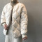 唐狮秋冬季棉衣女新款韩版休闲简约无领菱形格棉服加绒加厚潮