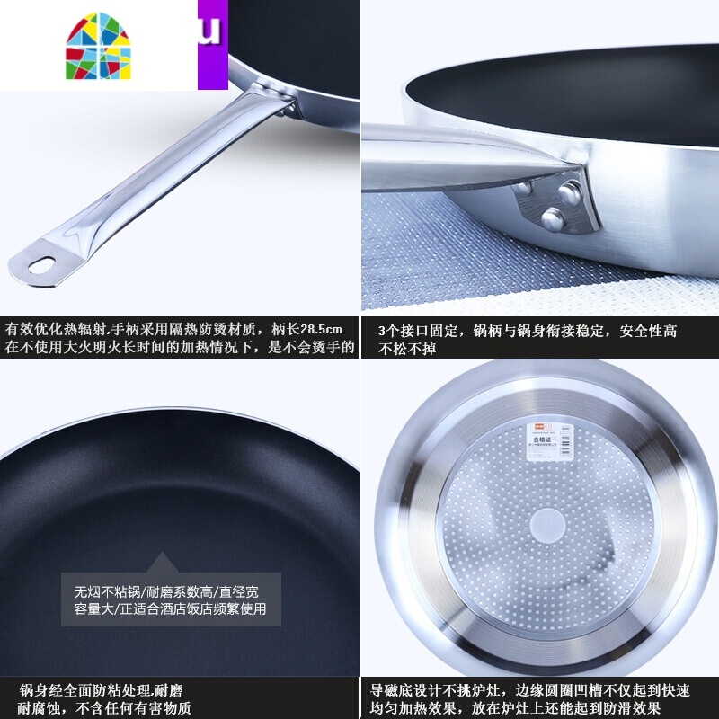 无油大平底锅牛排煎锅不粘锅单柄复底酒店商用厨具38cm FENGHOU 32cm[复底电磁炉燃气可用]高清大图