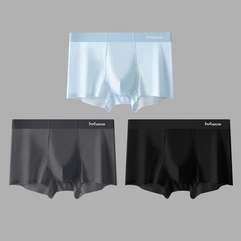 [3条装]猫人男士内裤冰丝男生四角裤无痕网孔7A抑菌裆透气平角男短裤衩高清大图