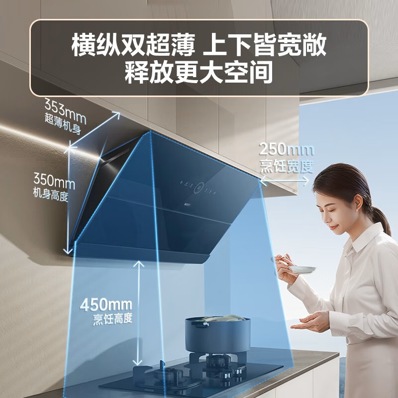华帝(vatti)[小旋风]官方超薄抽油烟机燃气灶具套装 24立方侧吸变频吸油烟机 自动清洗 智能挥手操控i111A5