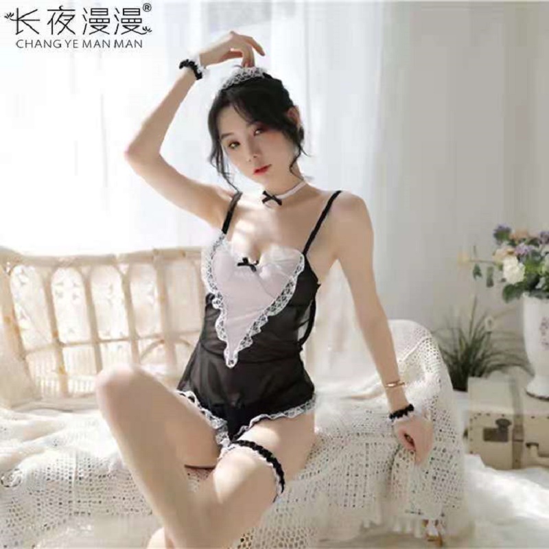 长夜漫漫情趣内衣女仆吊带裙性感女佣制服角色扮演蕾丝深V镂空套装女式情趣睡衣夜店诱惑装情侣调情成人用品高清大图
