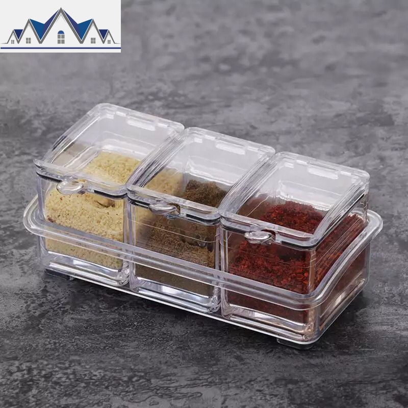 调料瓶调味盒套装厨房盐糖调料收纳盒子家用佐料瓶调料罐子组合装_1_679 加厚亚克力3件套（无饰边）