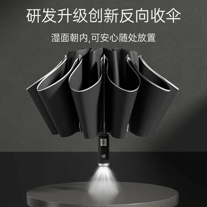左都 ZD002经典反向自动伞带灯 曜岩黑 LED超大款 15cm直径高清大图