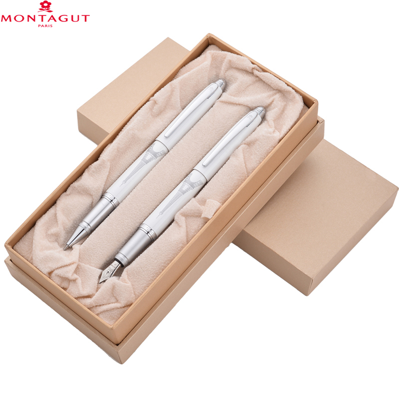 梦特娇(Montagut)白丽雅钢笔+签字笔 0.5mm埃菲尔对笔 签字笔 签名笔 情侣笔 墨水笔 白领钢笔礼盒装