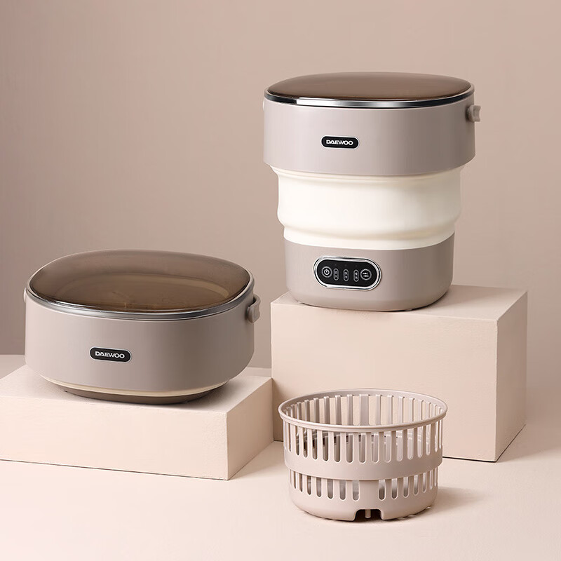 大宇(DAEWOO)折叠迷你洗衣机便携宿舍内衣袜子小型波轮清洗机 DYXY-ZD13木兰棕(彩邮外)!