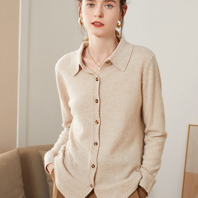 dafy品牌新款polo领山羊绒衫女针织开衫长袖内搭外穿翻领宽松衬衣