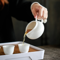 苏氏陶瓷 SUSHI CERAMICS 茶具套装简约白瓷功夫茶具茶杯带竹面储水式茶盘套组(茶壶+三才盖碗)