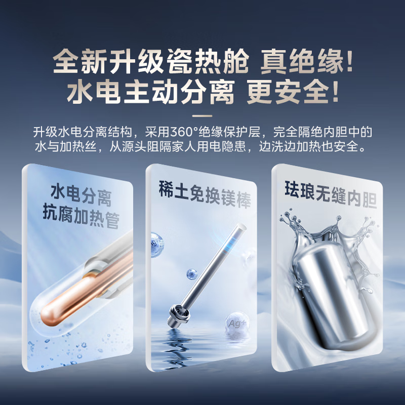 美的(Midea)免换镁棒电热水器80升家用热水器电热水器3300W变频省电一级能效节能安全水电分离F8033-JE6高清大图