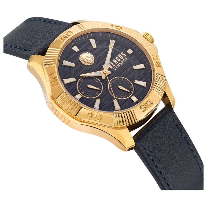 范思哲versacedtla男士石英表手表皮革表带都市时尚个性潮流蓝色表盘