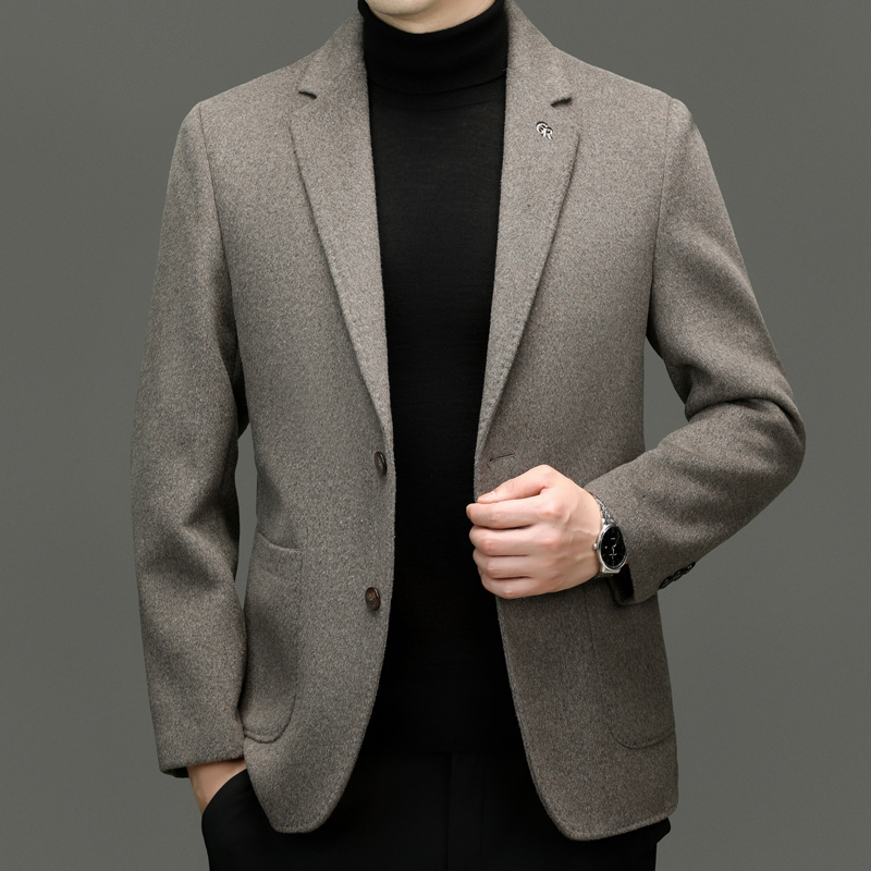 可拆卸内胆 羊绒双面呢子大衣商务休闲西装外套短款西服毛呢潮春秋单西修身外套西服西装专柜正品 驼色 195
