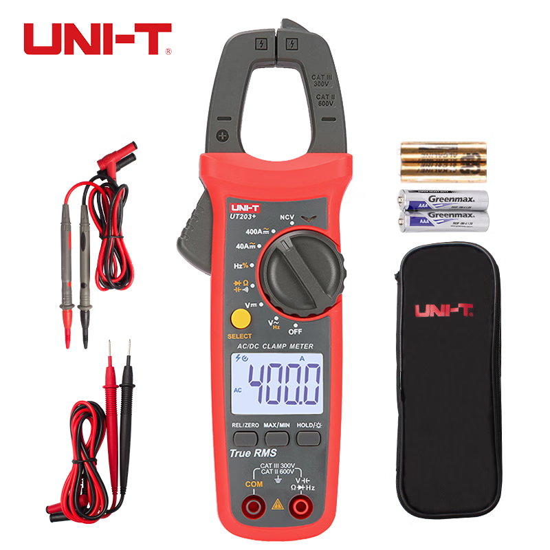 优利德(UNI-T)UT203+钳形万用表数字高精度交直流钳型电流表真有效值400A双表笔.