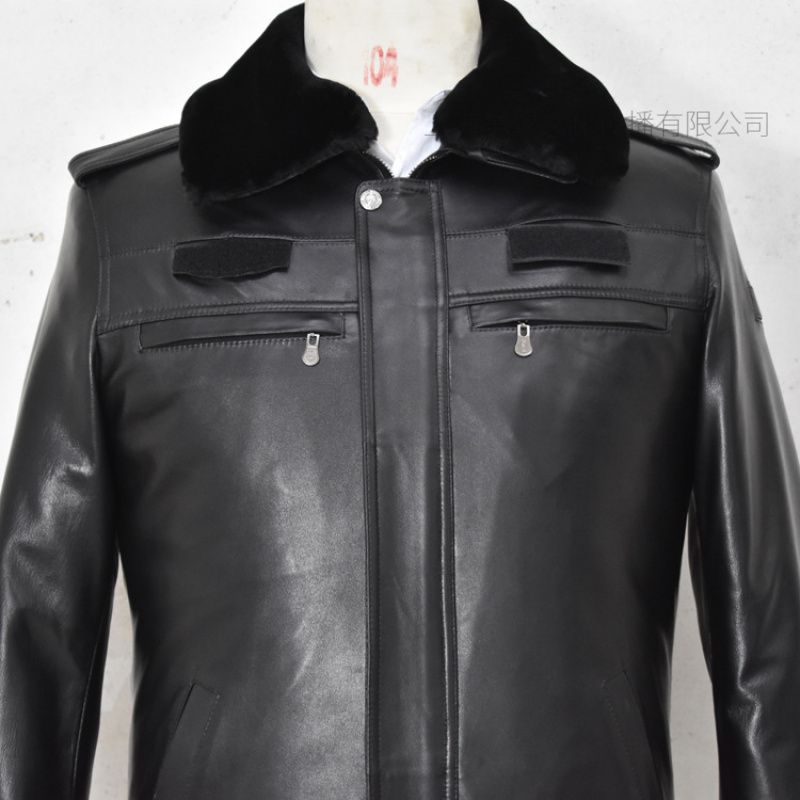 举翼王子男士皮衣夹克外套保安执勤服真皮皮衣物业安防制服山羊皮加厚保暖_632高清大图