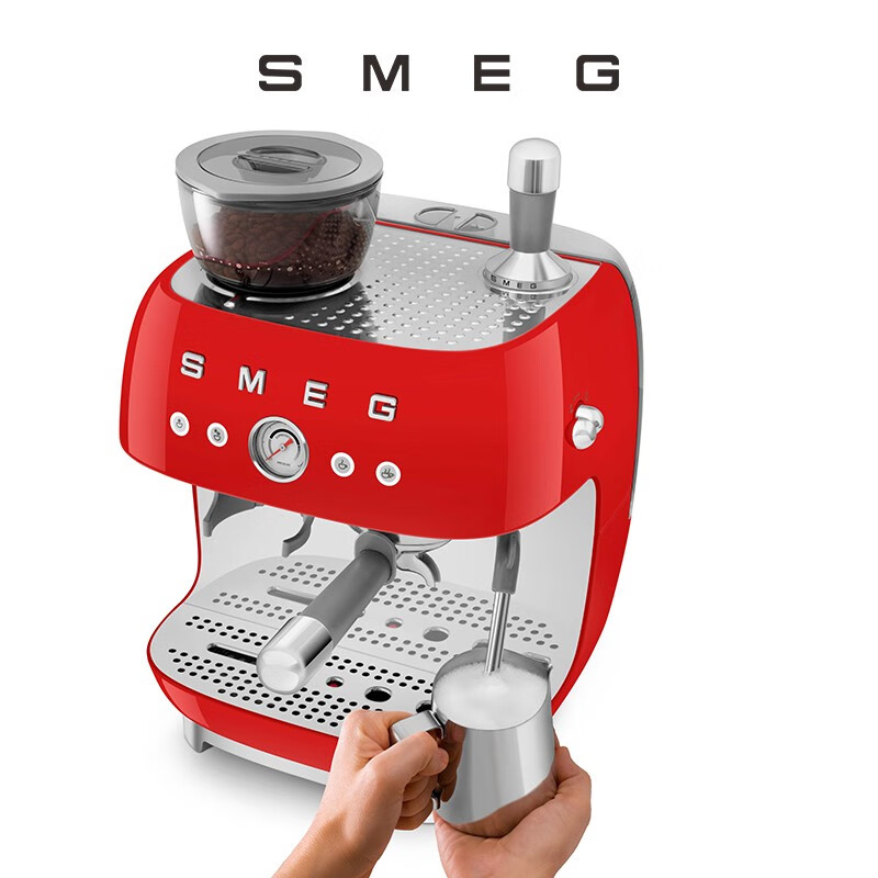SMEG/斯麦格 新款研磨一体意式咖啡机 EGF03红色高清大图