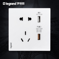 罗格朗(Legrand)开关插座逸远素月白5孔五孔面板暗装带usb墙面墙壁家用充电86型电源插座