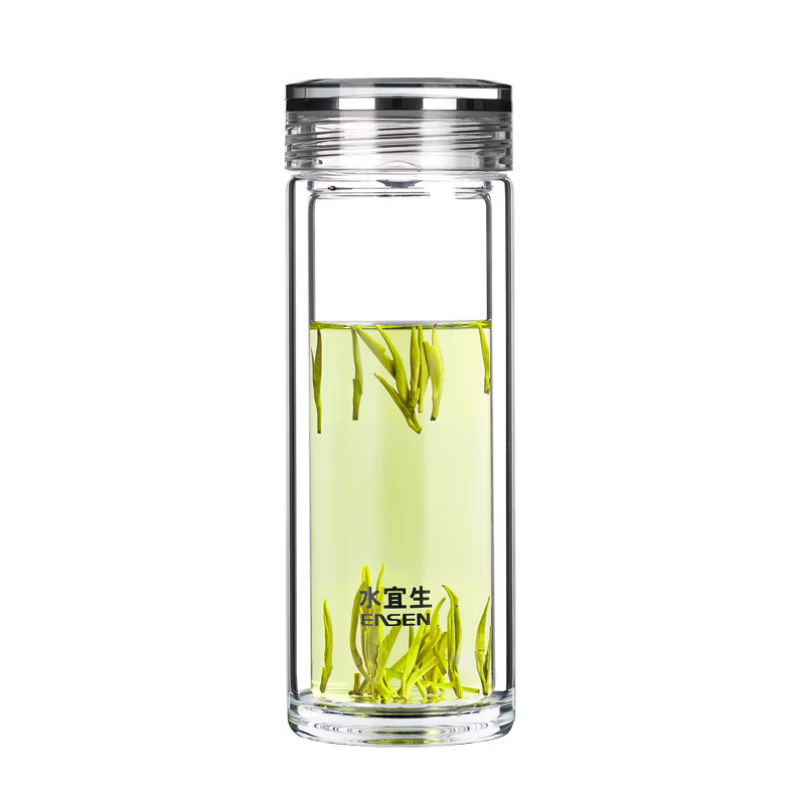 水宜生 双层玻璃水杯 车载杯子 男女士茶杯 高档商务泡茶杯 办公杯水晶杯 直身弱碱版 G712 380ml高清大图
