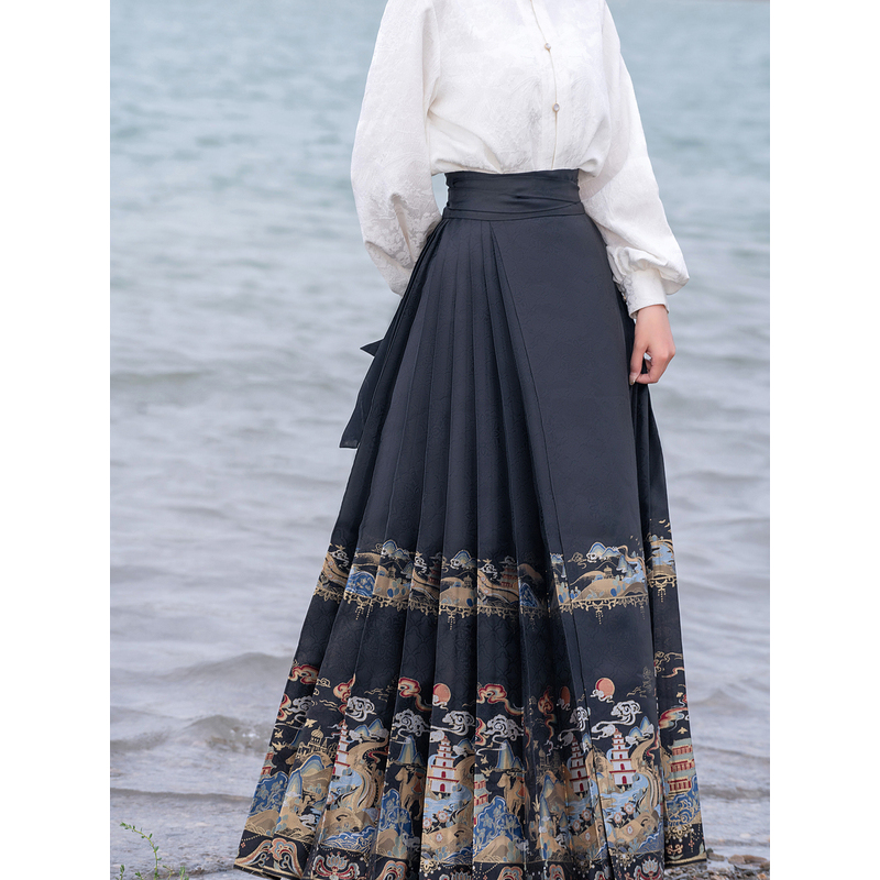 暗红色马面裙 s [正版]丝绸之路敦煌仿妆花马面裙织金秋冬日常纱缎