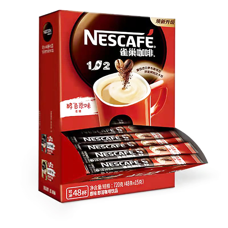 雀巢咖啡NESCAFE1+2原味速溶三合一咖啡48条盒装冲调饮品720g