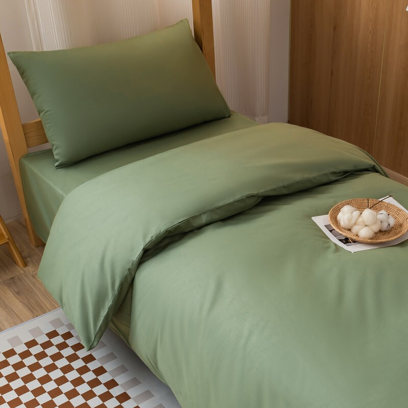 宜沃纯色全棉宿舍寝室卧室3件套4件套纯棉床单被套枕头0.9m1.2米1.5米1.8米床上用品可定制 军绿 YW-0611 0.8米床笠款3件套