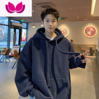 七斓美式慵懒风卫衣男连帽新款潮牌衣服春季宽松古着vinta懒衣i服 2XL 藏青高质量