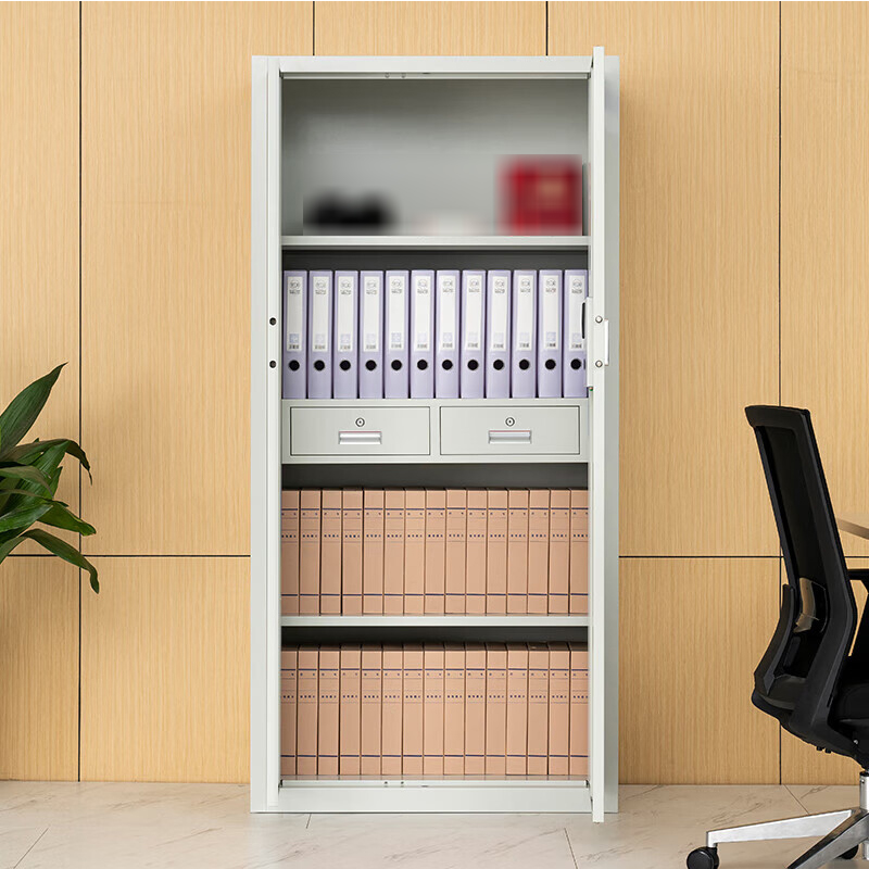 缑氏指纹电子保密柜钢制密码文件柜档案柜矮柜资料柜办公柜通门白色:钥匙指纹锁高清大图