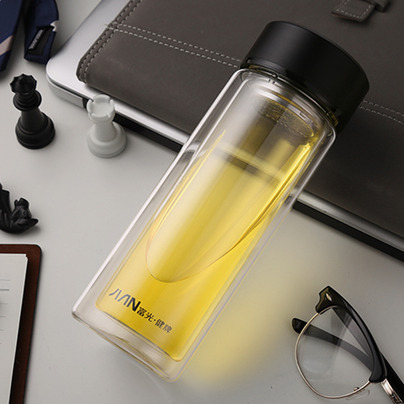 富光 XP1804-SP双层玻璃杯 320ml水杯便携泡茶杯带滤网(单位:个)