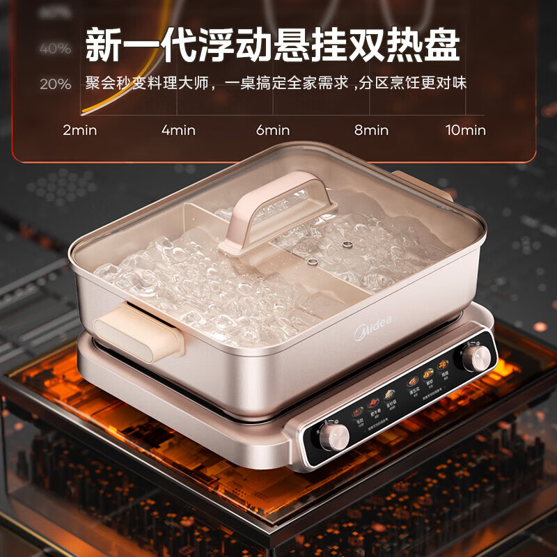 美的(Midea)速沸电火锅专用锅超薄 家用电煮锅8L大容量分区控温鸳鸯火锅多功能锅烤涮 MC-HGS352866高清大图