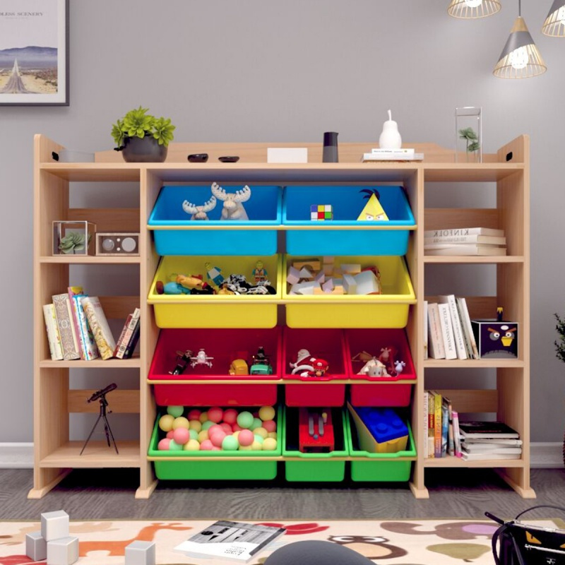 智扣儿童玩具收纳架实木宝宝多层玩具柜幼儿园玩具分类整理柜大容量e