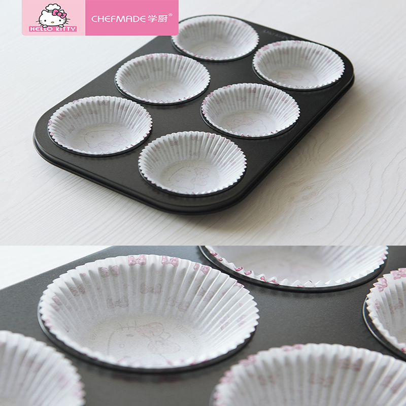 学厨 HELLO KITTY 马芬纸杯蛋糕模具 7cm雪媚娘纸托 烤蛋糕纸杯 蛋糕杯 烘焙纸杯100只装 KT7067高清大图
