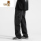YANXU美式高街牛仔裤男夏季薄款休闲直筒工装裤子潮牌黑色男生伐木长裤