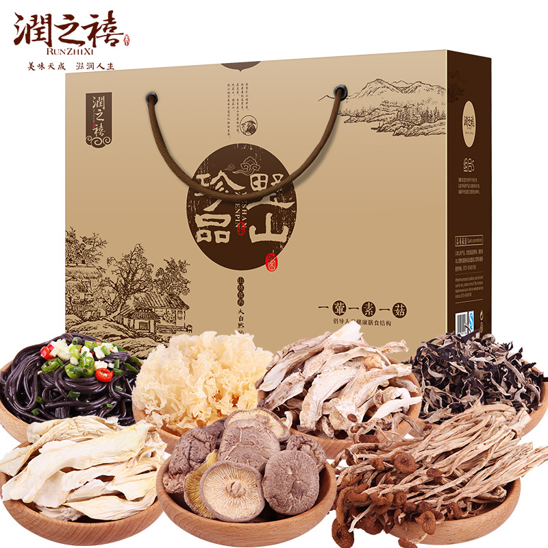 [润之禧_野山珍品年货礼盒]多口味菌菇蕨根粉组合礼盒装800g过年送礼团购福利