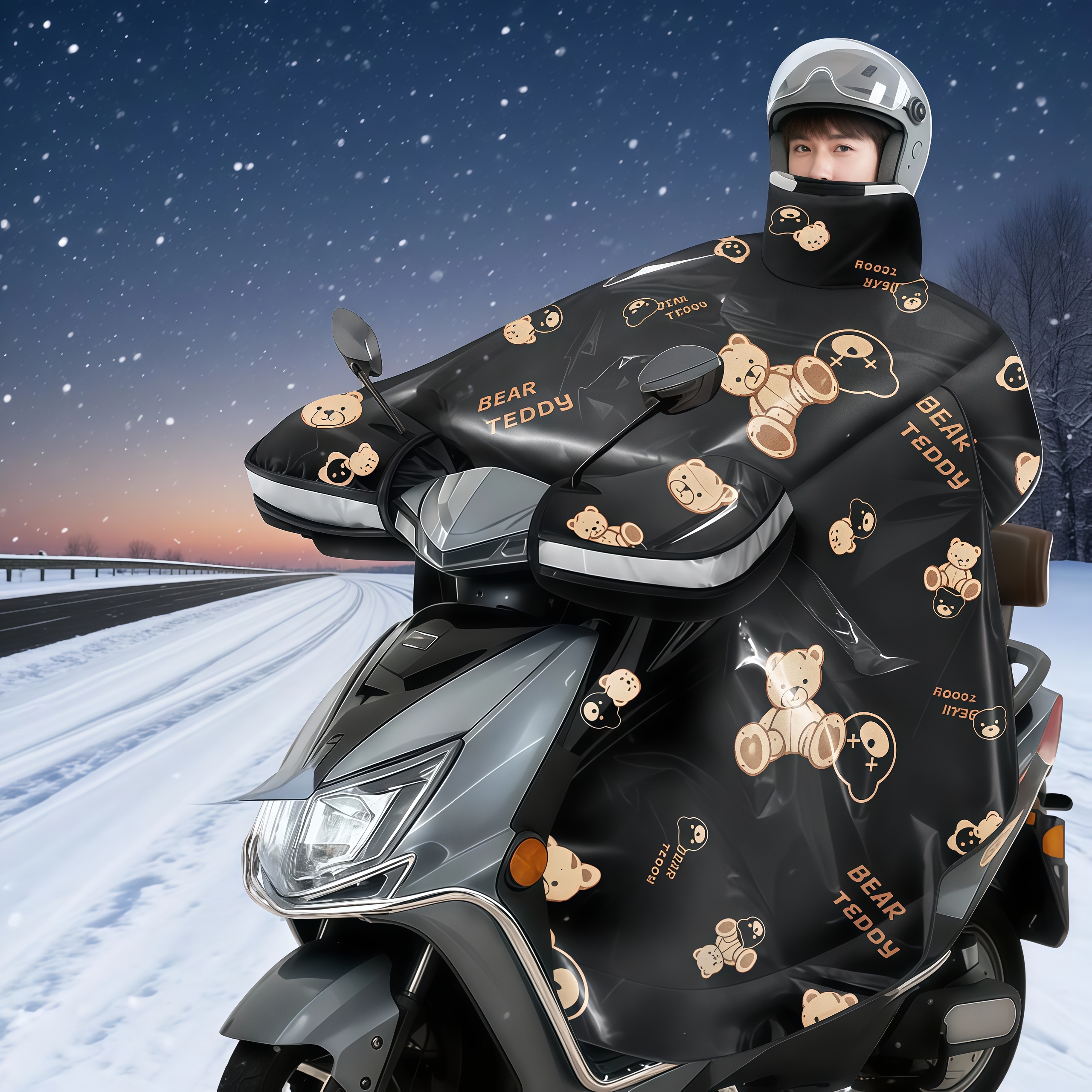 正雨电动车挡风被冬加厚防水新款电瓶车摩托车挡风罩防寒防风御寒9063高清大图