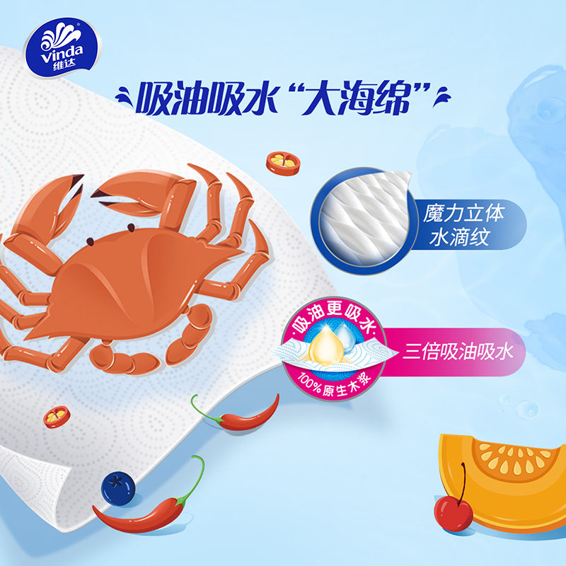 维达抽取厨房纸巾XL码80抽12包 XL码大尺寸吸油吸水湿水不易破家用囤货装厨房专用纸巾(新旧包装交替发货)高清大图