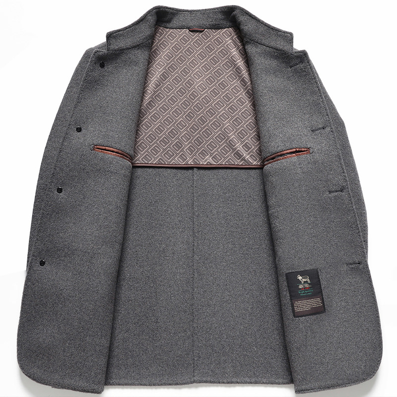 啄木鸟毛呢外套男2025冬季新款中山装羊毛大衣中老年爸爸呢子夹新高清大图