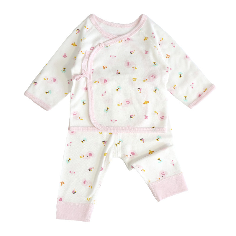 安笛贝乐童装婴幼儿通用蓝色新生儿衣服春秋50%棉50%莫代尔初生婴儿内衣套装和尚服长袖宝宝粉色白色印花春装52-59cm