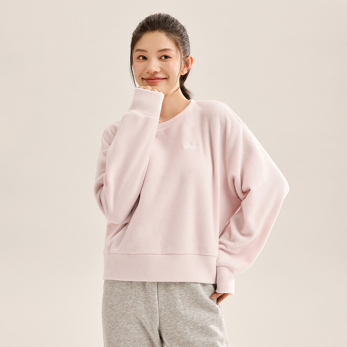 361°比热绒科技卫衣女装摇粒绒保暖运动卫衣套头绒里卫衣高清大图