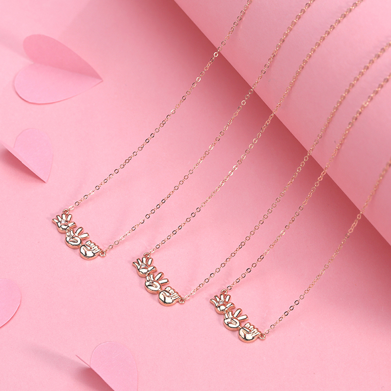 水贝珠宝(SHUIBEI JEWELRY) 18K金石头剪刀布黄金钻石项链 创意礼物首饰饰品 锁骨链 18K玫瑰金