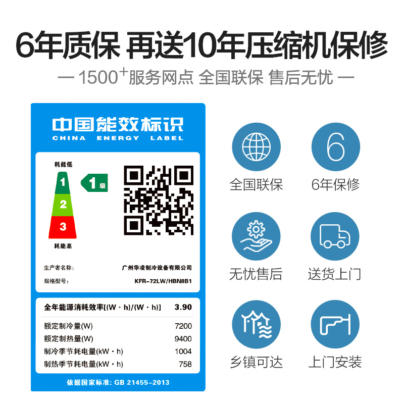 华凌空调 3匹 变频 KFR-72LW/HBN8B1 一级能效 冷暖 立柜式 智能WIFI 客厅圆柱空调柜机