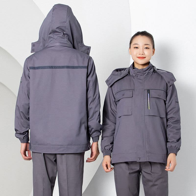 棉衣工作服加厚两件套棉服男连帽可拆卸冬季保暖工装劳保棉袄套装莎丞图片