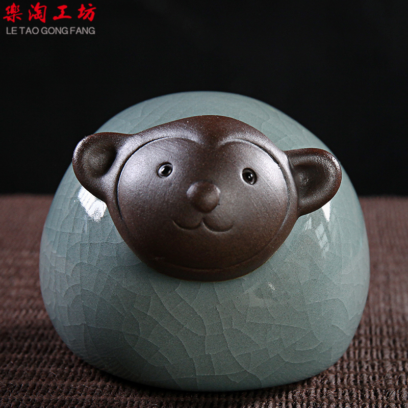 可爱十二生肖摆件小羊小牛陶瓷工艺品小动物创意客厅家居装饰摆设 三维工匠 吉祥猴