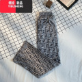 YIBUSHENG炸街裤子女春秋欧货潮牌F字母休闲裤痞帅遛弯垂感高腰冬天阔腿街 L 灰色389