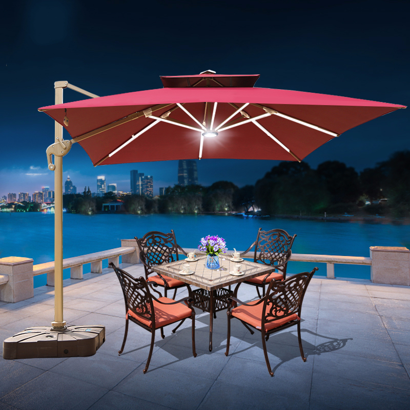 户外遮阳伞庭院四方室外大太阳能伞带led灯罗马伞伞