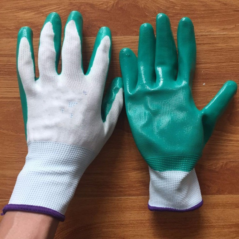 手套耐磨加厚塑胶尼龙薄款胶皮防水透气绿色