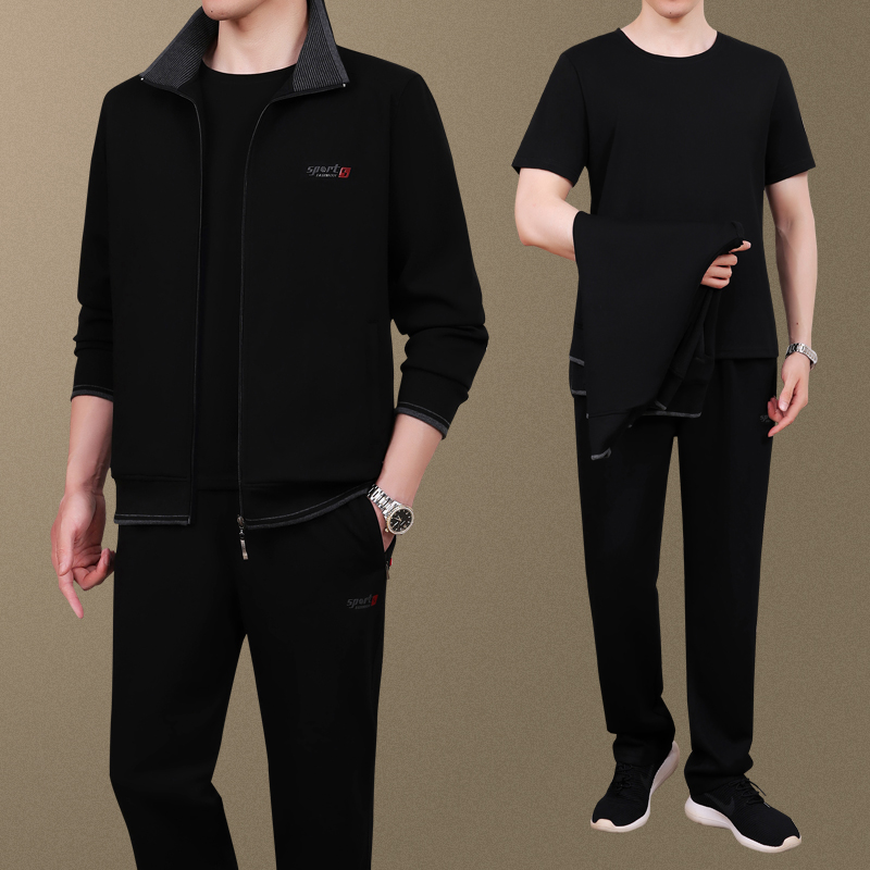恒源祥名牌中年男士春季运动服套装新款中老年爸爸春秋装休闲外套高清大图