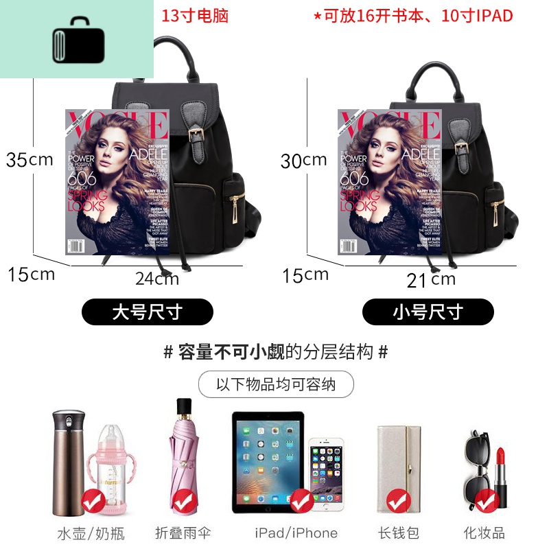 双肩包女2020新款百搭时尚包包防水牛津布休闲旅行女士小背包书包NEWLAKE高清大图