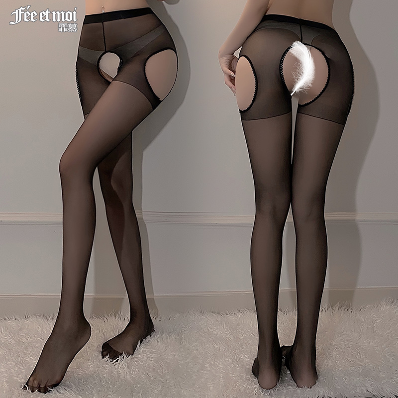 霏慕性感情趣内衣油亮开裆丝袜连裤袜薄透视情侣情绪内衣一线档连体衣透明免脱手撕袜高腰床上衣服午夜魅力女式情趣睡衣 7307黑(四面开档连裤丝袜) 均码