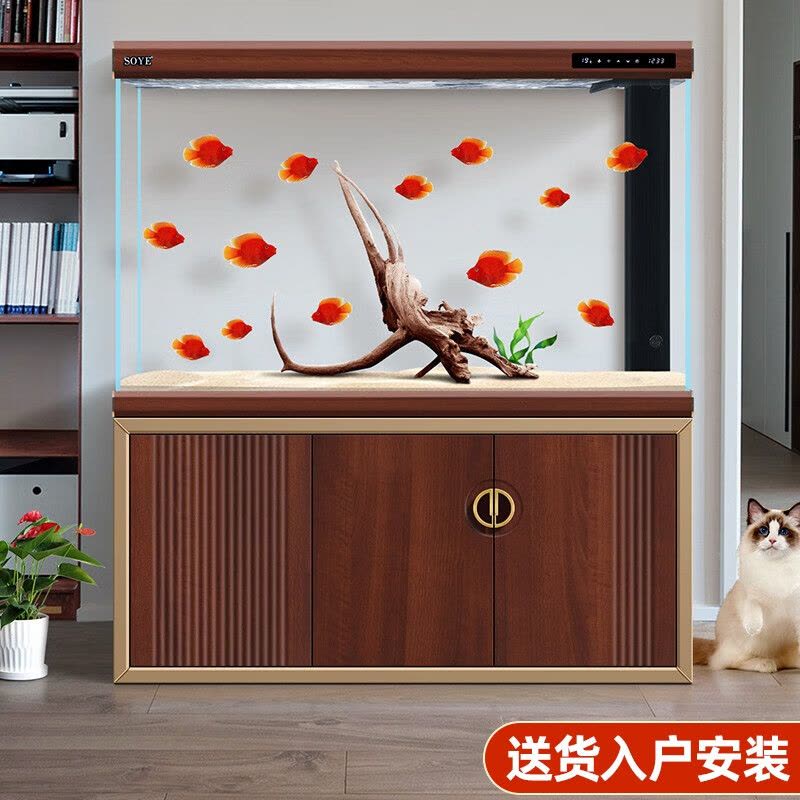 鱼缸水族箱客厅大型隔断轻奢家用智能玻璃底滤超白生态落地图片